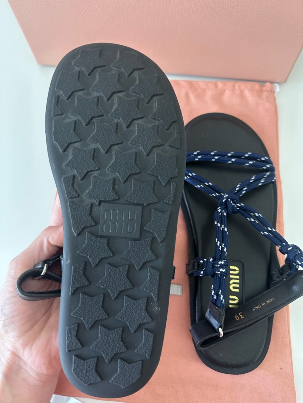 Miu Miu Navy Rope-Strap Sandals - Picture 5 of 6